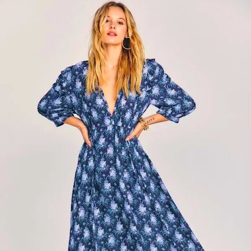 NWOT LOVESHACKFANCY Milton wrap-effect ruffled printed crepe dress Size Small